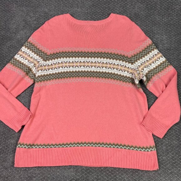 Talbot Sweater Women's 2X Pink Fair Isle Crewneck Merino wool Blend Crew Plus - Picture 3 of 9